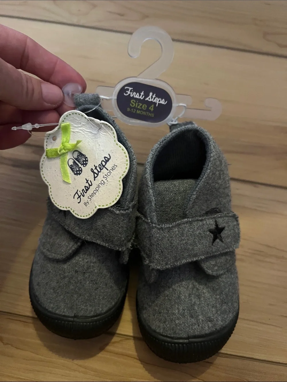 First Steps Gray Star Strap Baby Walker Shoes